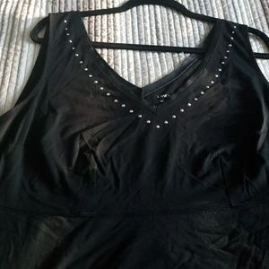 Studded faux leather trim tank top